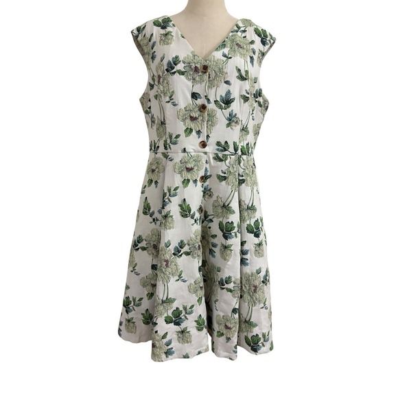 Gal Meets Glam Lily Dress 50's inspired Fit Flare Size 16 Floral Button V Neck - Picture 2 of 12